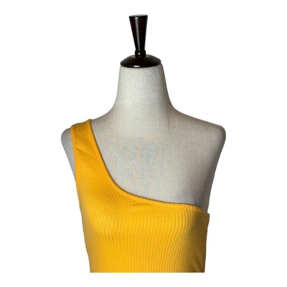 Anthropologie Shirt Women Extra Small Yellow Ribbed‎ Knit One Shoulder Tank Top - Picture 6 of 11